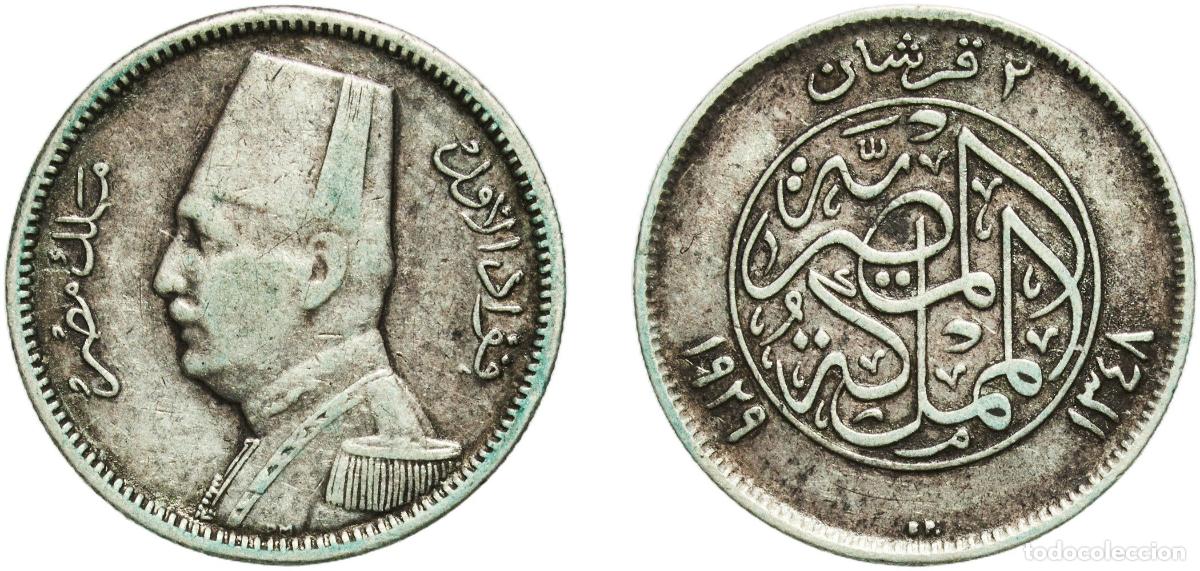 Material numism&aacute;tico: Egypt Kingdom AH1348 (1929) BP 2 Qirsh - Fuad (left) Silver (.833) Hungarian mint (500000) 2.74g K