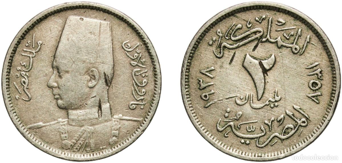 Material numism&aacute;tico: Egypt Kingdom AH1357 (1938) 2 Milliemes - Farouk Copper-nickel Heaton and Sons / The Mint Birmingha