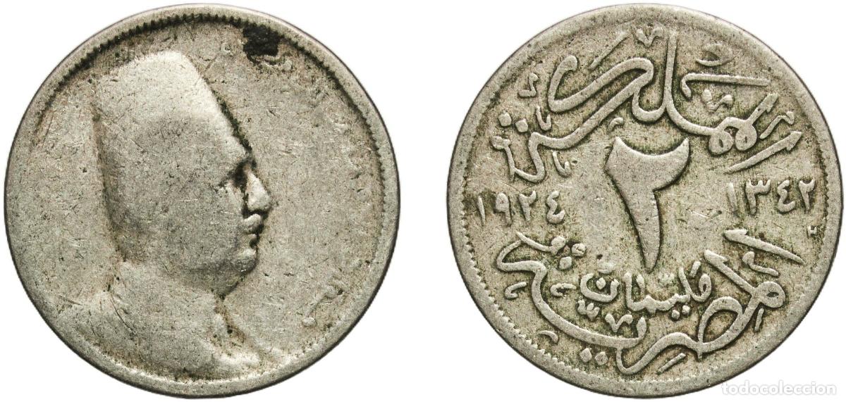 Material numism&aacute;tico: Egypt Arab Republic of Egypt AH1342 (1924) H 2 Milliemes - Fuad (right) Copper-nickel Heaton and So