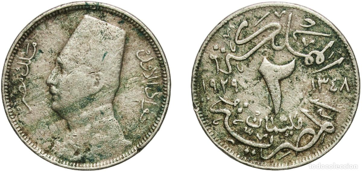 Material numism&aacute;tico: Egypt Arab Republic of Egypt AH1348 (1929) BP 2 Milliemes - Fuad (left) Copper-nickel Hungarian min