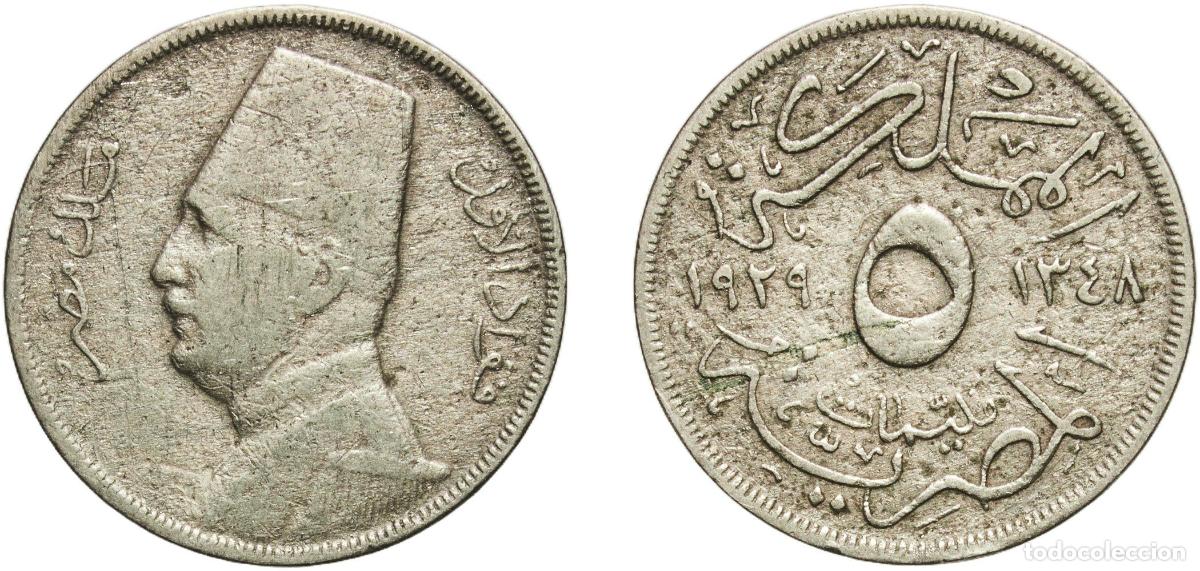 Material numism&aacute;tico: Egypt Arab Republic of Egypt AH1348 (1929) BP 5 Milliemes - Fuad (left) Copper-nickel Hungarian min