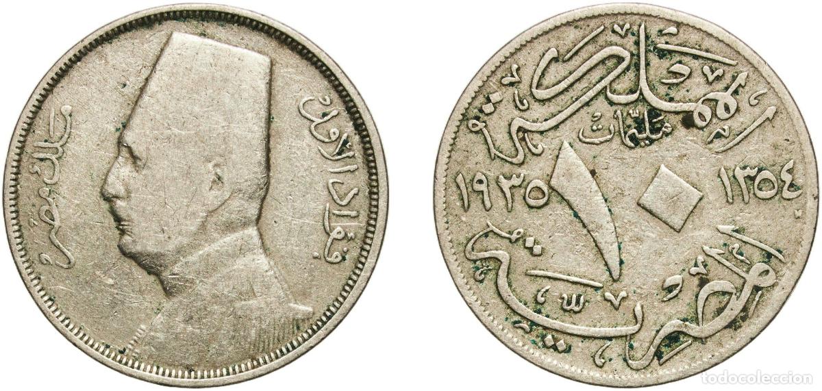 Material numism&aacute;tico: Egypt Kingdom AH1354 (1935) H 10 Milliemes - Fuad (left) Copper-nickel Heaton and Sons / The Mint B