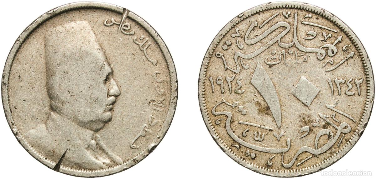 Material numism&aacute;tico: Egypt Arab Republic of Egypt AH1342 (1924) 10 Milliemes - Fuad (right) Copper-nickel Royal Mint (To