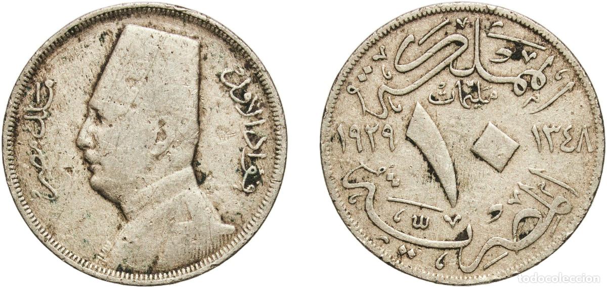Material numism&aacute;tico: Egypt Kingdom AH1348 (1929) BP 10 Milliemes - Fuad (left) Copper-nickel Heaton and Sons / The Mint