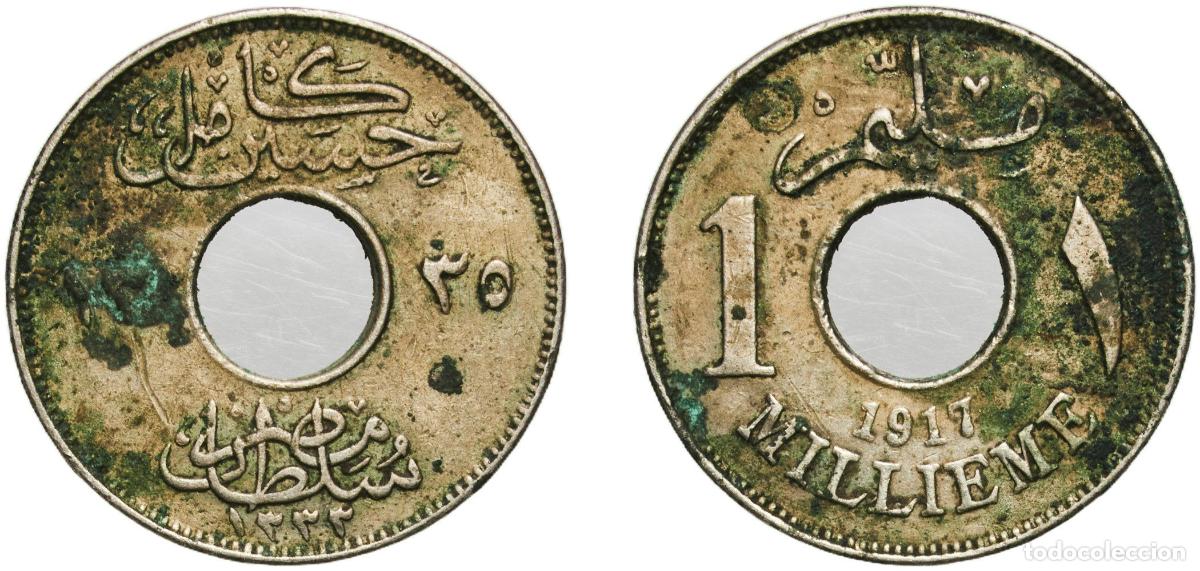Material numism&aacute;tico: Egypt British Protectorate AH1335 (1917) 1 Millieme - Hussein Kamel Copper-nickel Bombay Mint (4002