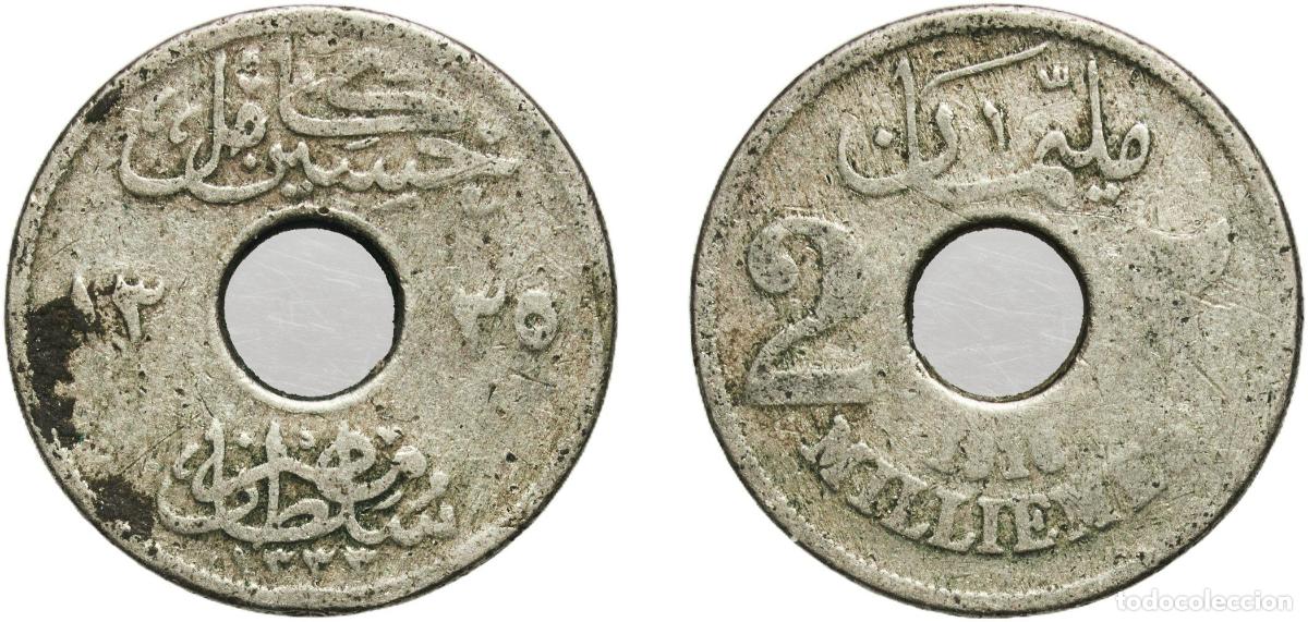 Material numism&aacute;tico: Egypt British Protectorate AH1335 (1916) H 2 Milliemes - Hussein Kamel Copper-nickel Heaton and Son