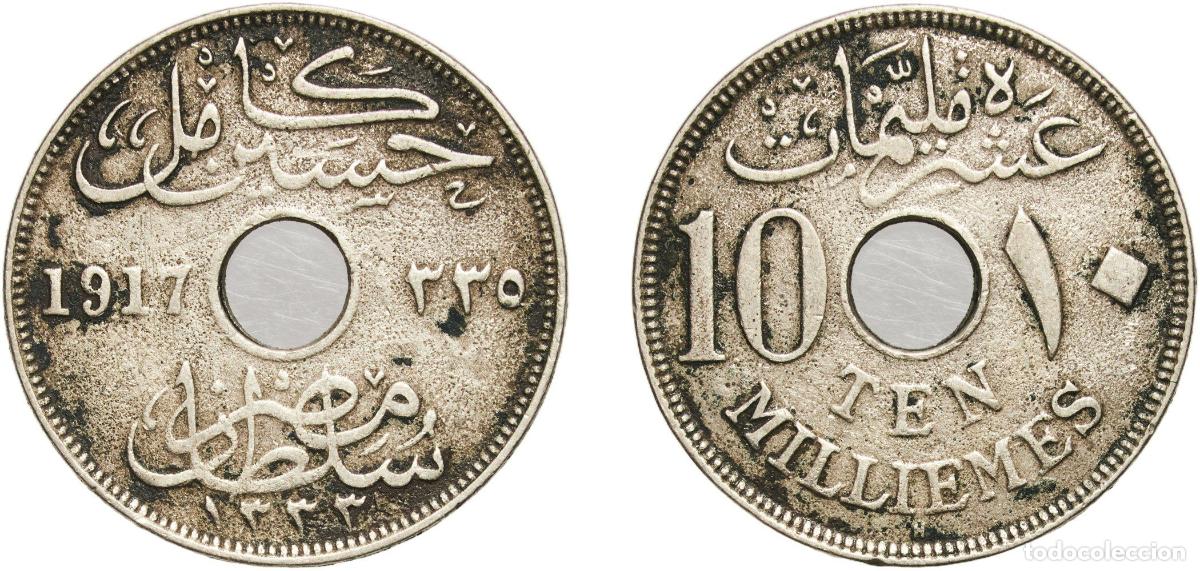 Material numism&aacute;tico: Egypt British Protectorate AH1335 (1917) H 10 Milliemes - Hussein Kamel Copper-nickel Heaton and So