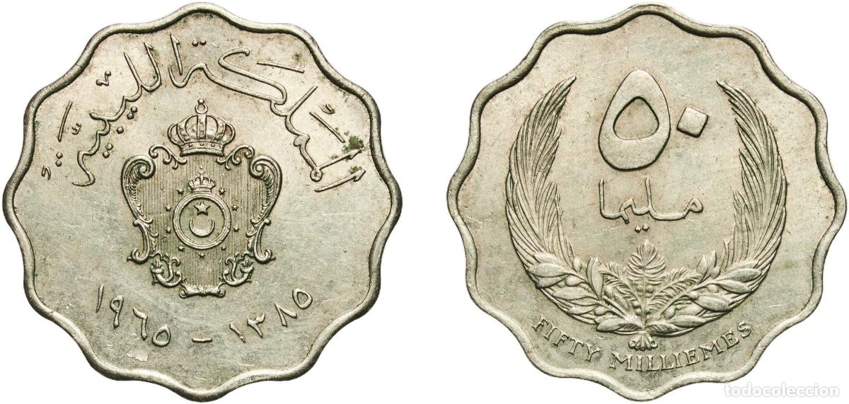 Material numism&aacute;tico: Libya Kingdom AH1385 (1965) 50 Milliemes Copper-nickel Royal Mint (Tower Hill) (8000000) 7.05g AU