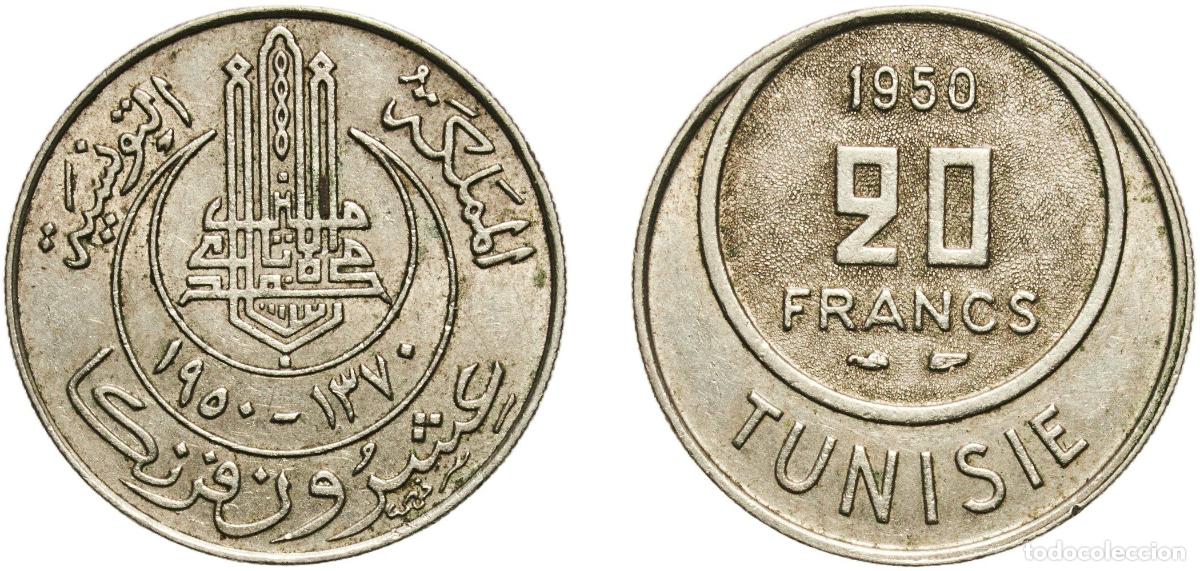Material numism&aacute;tico: Tunisia French Protectorate AH1370 (1950) 20 Francs - Muhammad VIII Copper-nickel (75% Copper, 25%