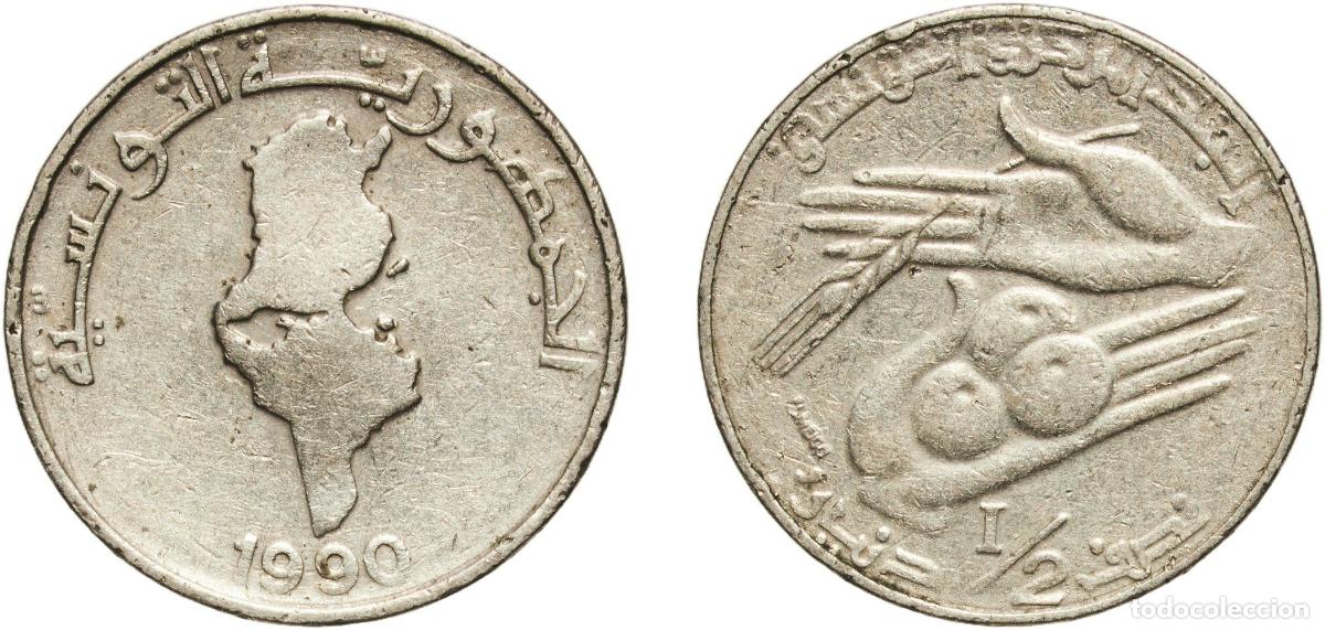 Material numism&aacute;tico: Tunisia Republic 1990 &frac12; Dinar (Country map) Copper-nickel (8000000) 7.92g XF KM 318 Sch&ouml;n 272