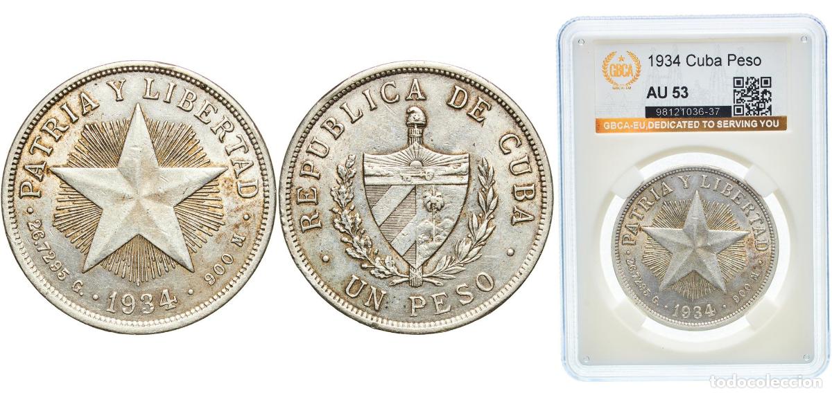Material numism&aacute;tico: Cuba First Republic 1934 1 Peso Silver (.900) (silver 90%, copper 10%) (3000000) 26.7g GBCA AU KM