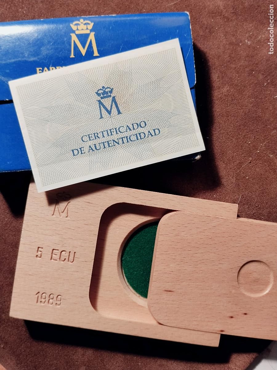 Material numism&aacute;tico: Estuche y caja originales FNMT 5 ECU 1989