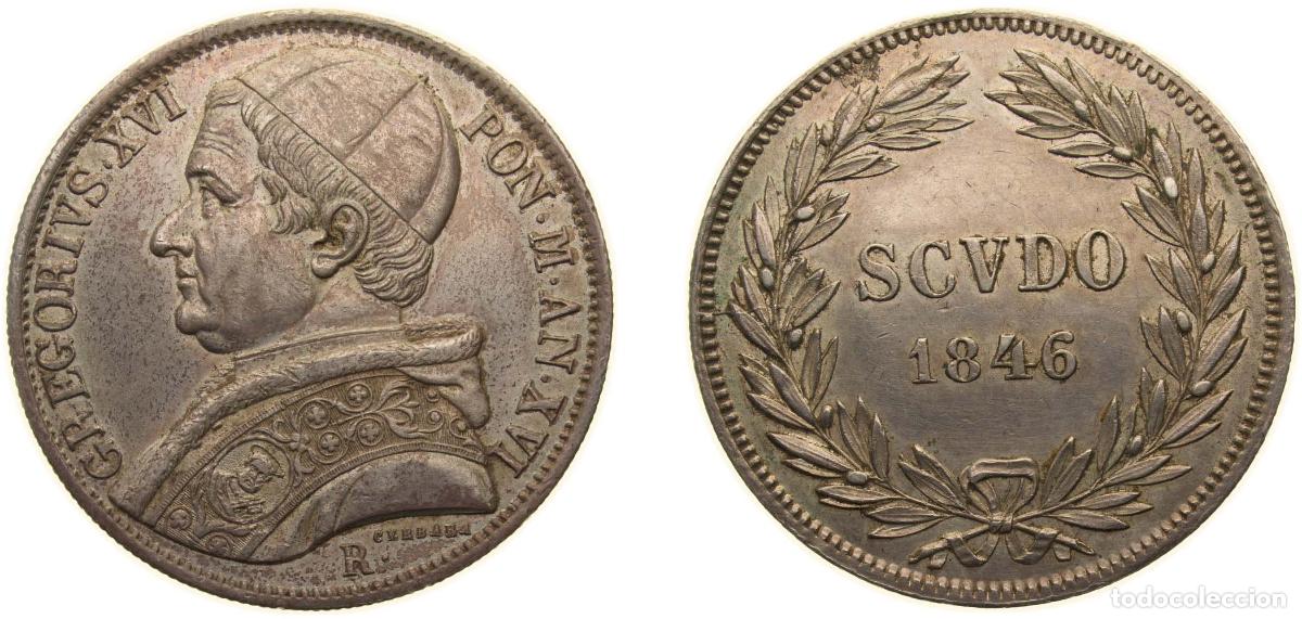 Material numism&aacute;tico: Italy Papal States Italian states 1846//XVI R 1 Scudo - Gregory XVI Silver (.900) Rome Mint (13635)
