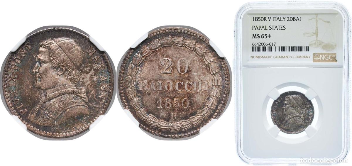 Material numism&aacute;tico: Italy Papal States 1850 R 20 Baiocchi - Pio IX (900 Silver) Silver (.900) Bologna Mint 5.37g NGC MS