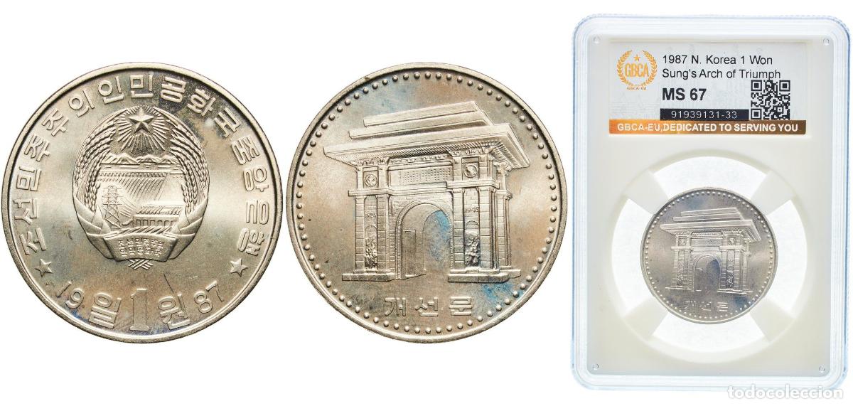 Material numism&aacute;tico: North Korea Democratic People's Republic 1987 1 Won (Sung's Arch of Triumph) Copper-nickel 12.6g GB