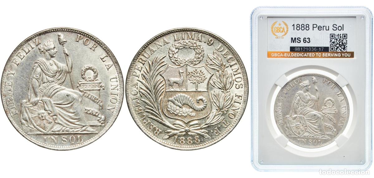 Material numism&aacute;tico: Peru Republic 1888 TF 1 Sol Silver (.900) (Copper .100) Lima Mint (3147000) 25g GBCA MS KM 196.24