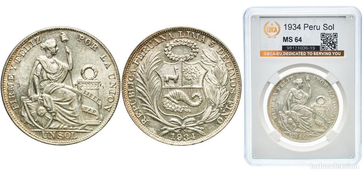 Material numism&aacute;tico: Peru Republic 1934 1 Sol Silver (.500) (Copper .400, Nickel .100) Lima Mint (2855000) 25g GBCA MS