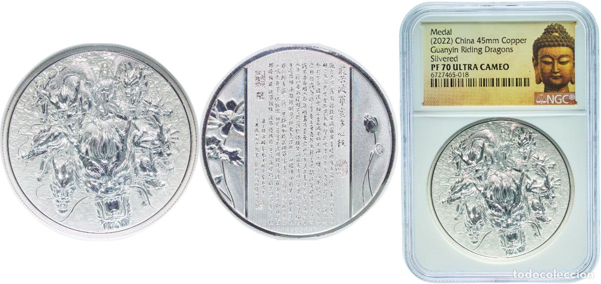 Material numism&aacute;tico: China People's Republic of China 2022 Medal - Guanyin Riding Dragons Silver NGC PF 70 Top Pop