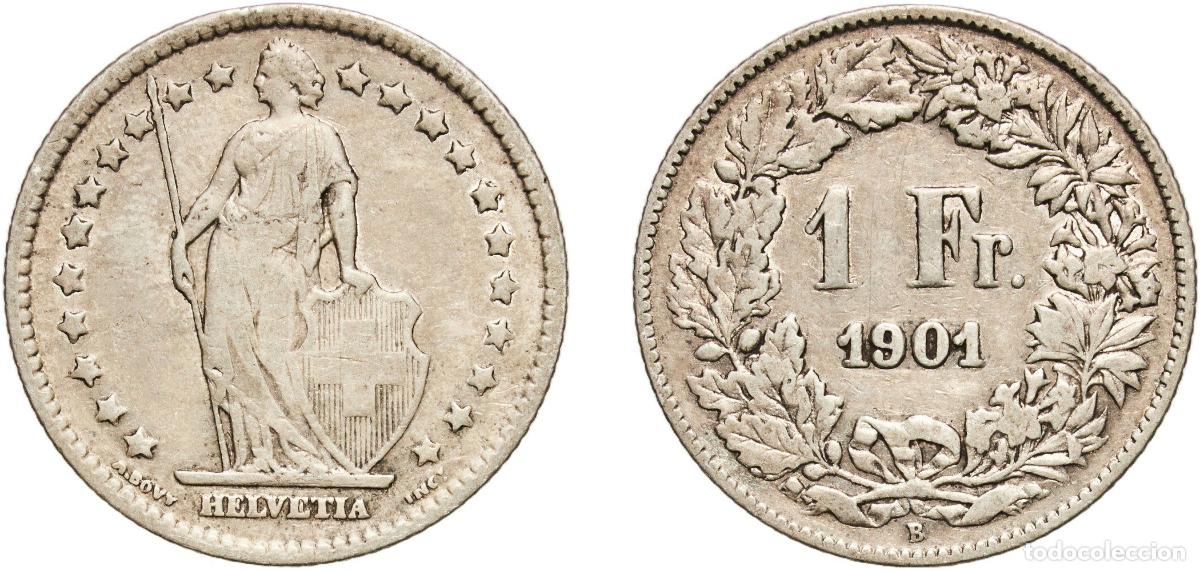 Material numism&aacute;tico: Switzerland Federal State 1901 B 1 Franc (Helvetia standing; silver) Silver (.835) (16.5% copper) B