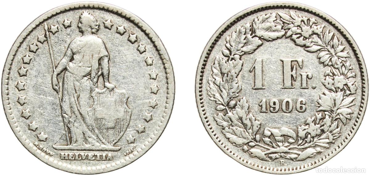 Materiale numismatico: Switzerland Federal State 1906 B 1 Franc (Helvetia standing; silver) Silver (.835) (16.5% copper) B