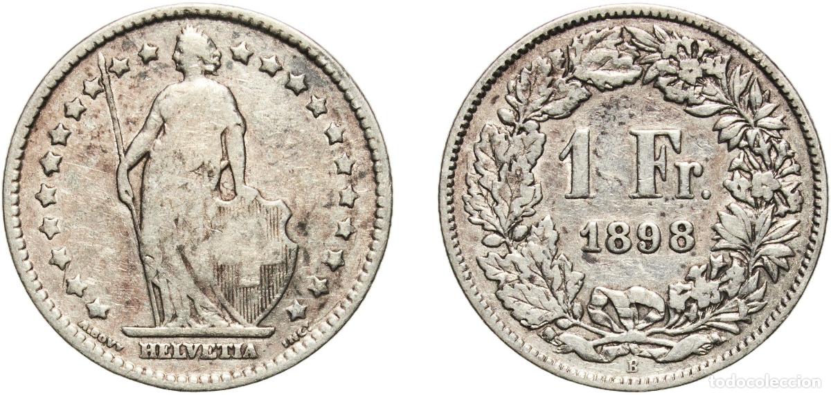 Material numism&aacute;tico: Switzerland Federal State 1898 B 1 Franc (Helvetia standing; silver) Silver (.835) (16.5% copper) B