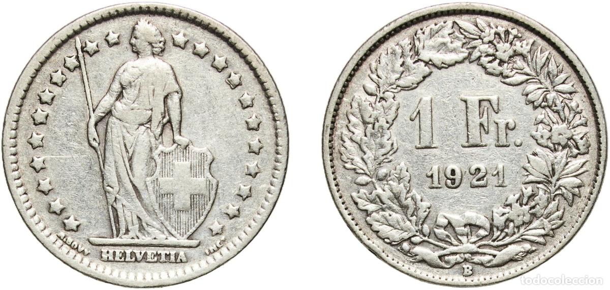 Material numism&aacute;tico: Switzerland Federal State 1921 B 1 Franc (Helvetia standing; silver) Silver (.835) (16.5% copper) B