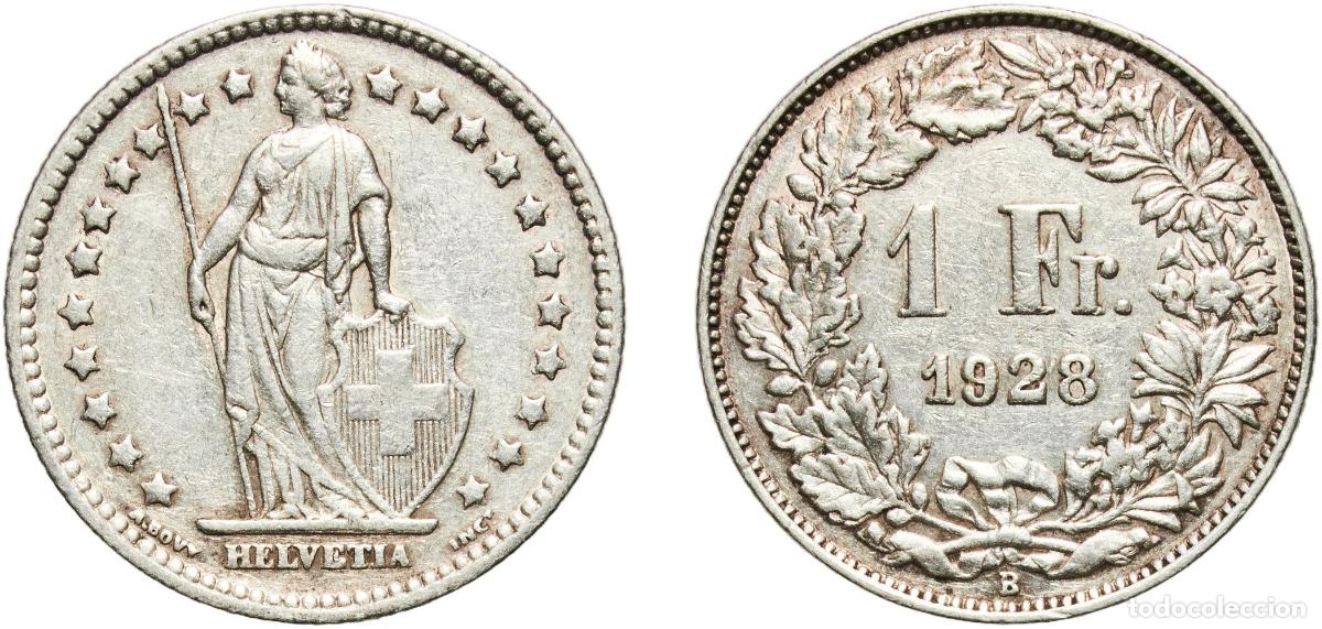 Material numism&aacute;tico: Switzerland Federal State 1928 B 1 Franc (Helvetia standing; silver) Silver (.835) (16.5% copper) B