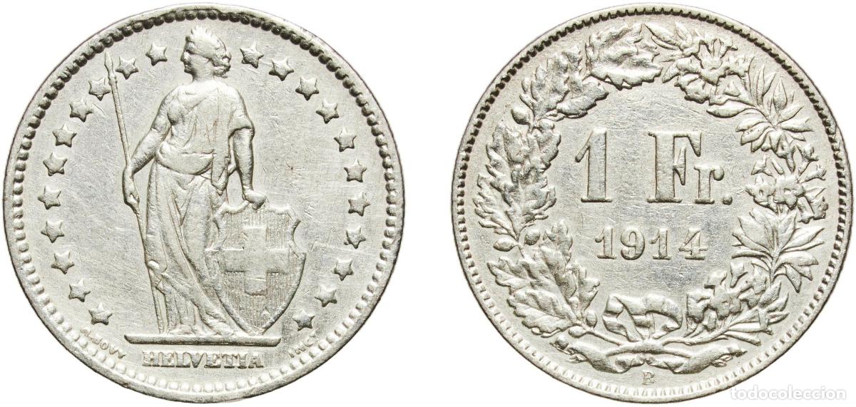 Material numism&aacute;tico: Switzerland Federal State 1914 B 1 Franc (Helvetia standing; silver) Silver (.835) (16.5% copper) B