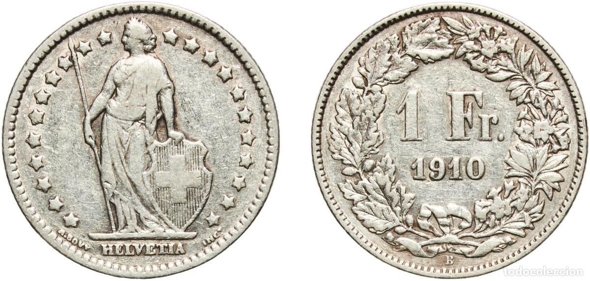 Material numism&aacute;tico: Switzerland Federal State 1910 B 1 Franc (Helvetia standing; silver) Silver (.835) (16.5% copper) B