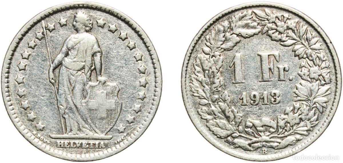 Material numism&aacute;tico: Switzerland Federal State 1913 B 1 Franc (Helvetia standing; silver) Silver (.835) (16.5% copper) B