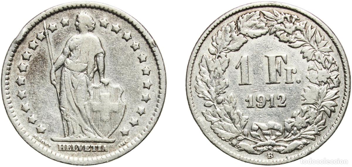 Material numism&aacute;tico: Switzerland Federal State 1912 B 1 Franc (Helvetia standing; silver) Silver (.835) (16.5% copper) B