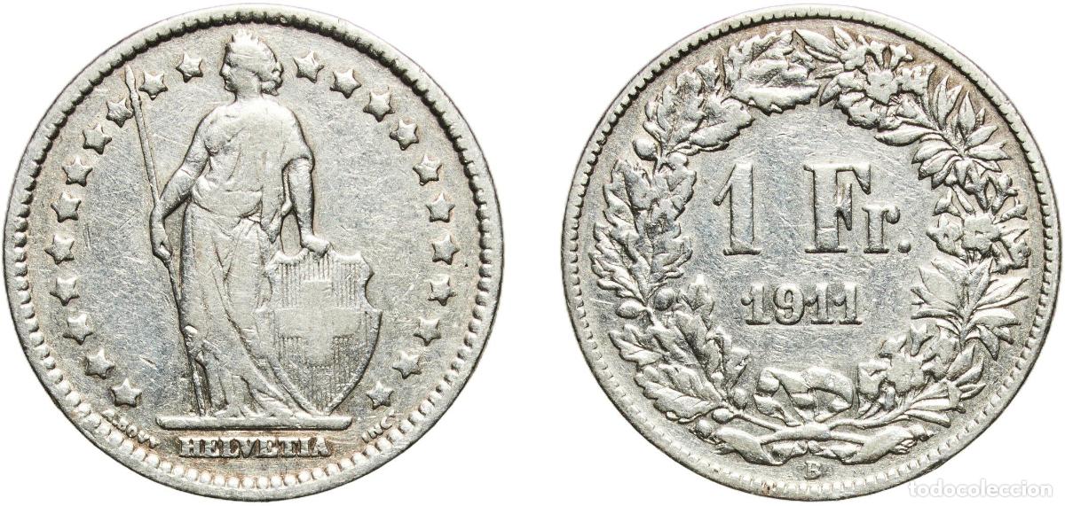 Material numism&aacute;tico: Switzerland Federal State 1911 B 1 Franc (Helvetia standing; silver) Silver (.835) (16.5% copper) B