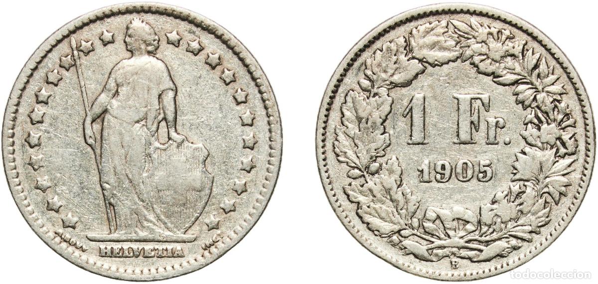 Material numism&aacute;tico: Switzerland Federal State 1905 B 1 Franc (Helvetia standing; silver) Silver (.835) (16.5% copper) B
