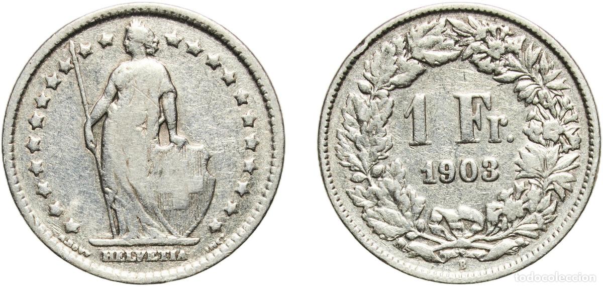 Material numism&aacute;tico: Switzerland Federal State 1903 B 1 Franc (Helvetia standing; silver) Silver (.835) (16.5% copper) B