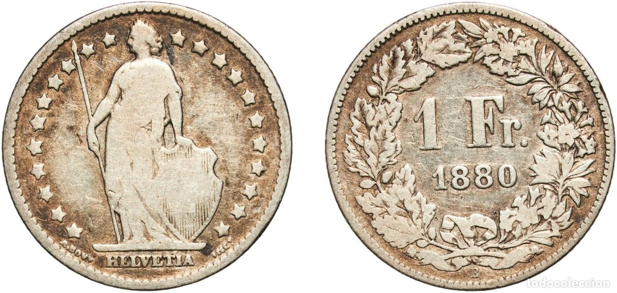 Material numism&aacute;tico: Switzerland Federal State 1880 B 1 Franc (Helvetia standing; silver) Silver (.835) (16.5% copper) B
