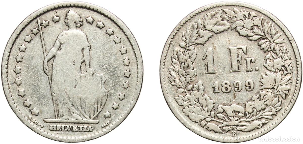 Material numism&aacute;tico: Switzerland Federal State 1899 B 1 Franc (Helvetia standing; silver) Silver (.835) (16.5% copper) B
