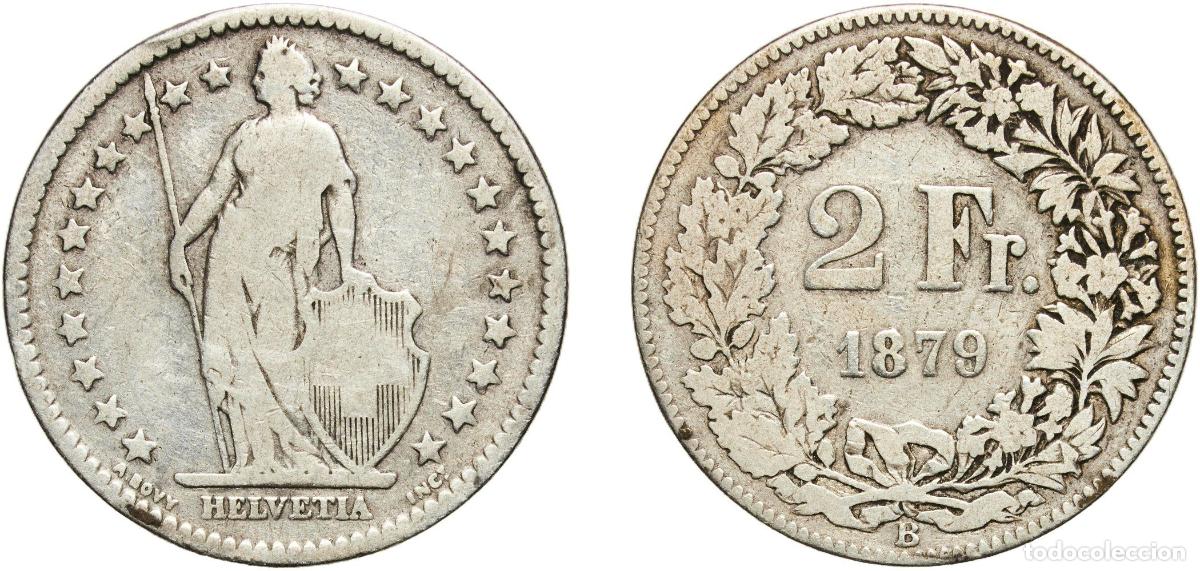 Material numism&aacute;tico: Switzerland Federal State 1879 B 2 Francs (Helvetia standing; silver) Silver (.835) (16.5% copper)