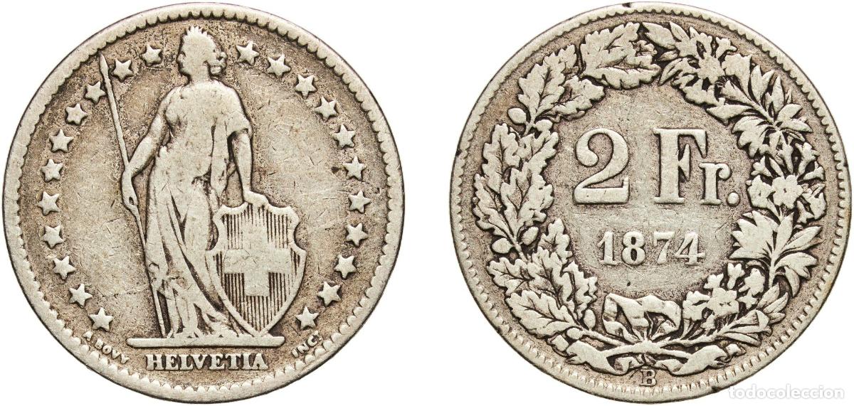 Material numism&aacute;tico: Switzerland Federal State 1874 B 2 Francs (Helvetia standing; silver) Silver (.835) (16.5% copper)
