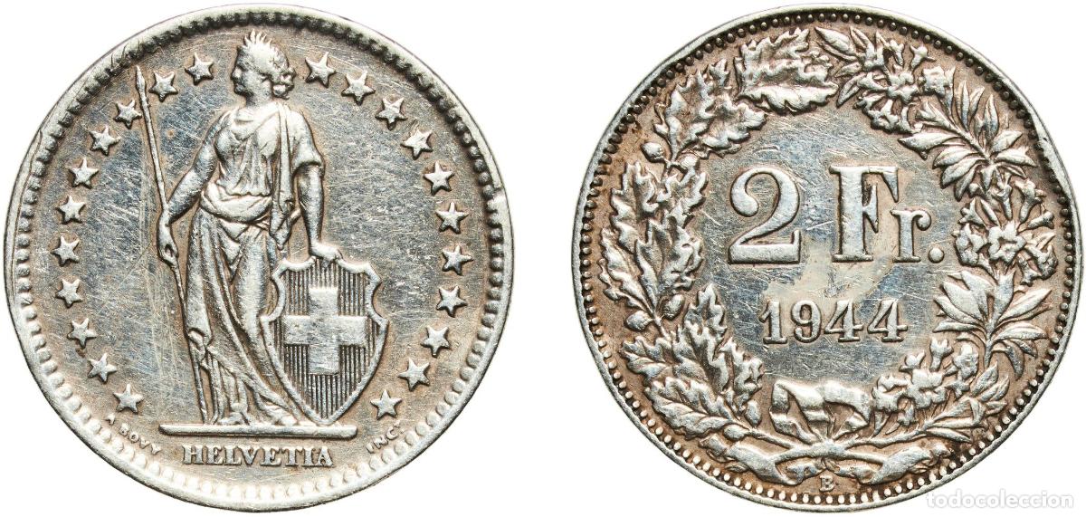 Material numism&aacute;tico: Switzerland Federal State 1944 B 2 Francs (Helvetia standing; silver) Silver (.835) (16.5% copper)