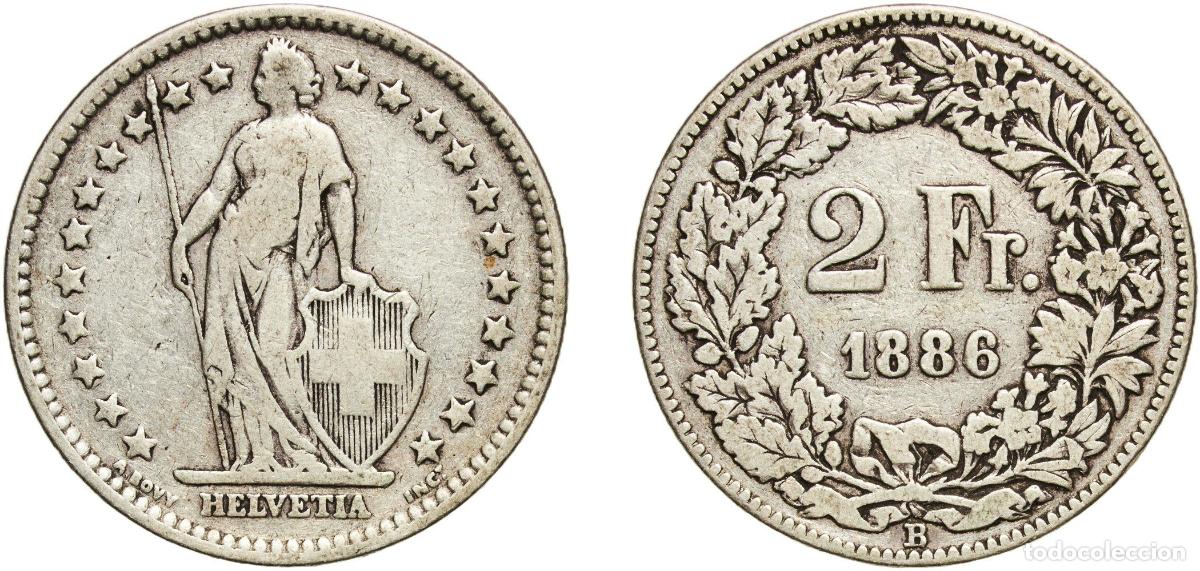 Material numism&aacute;tico: Switzerland Federal State 1886 B 2 Francs (Helvetia standing; silver) Silver (.835) (16.5% copper)