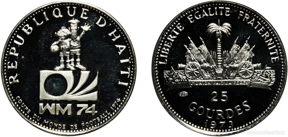 Material numism&aacute;tico: Haiti Second Republic 1973 25 Gourdes (1974 World Cup) Silver (.925) Ottawa Mint (6430) 10g PF KM