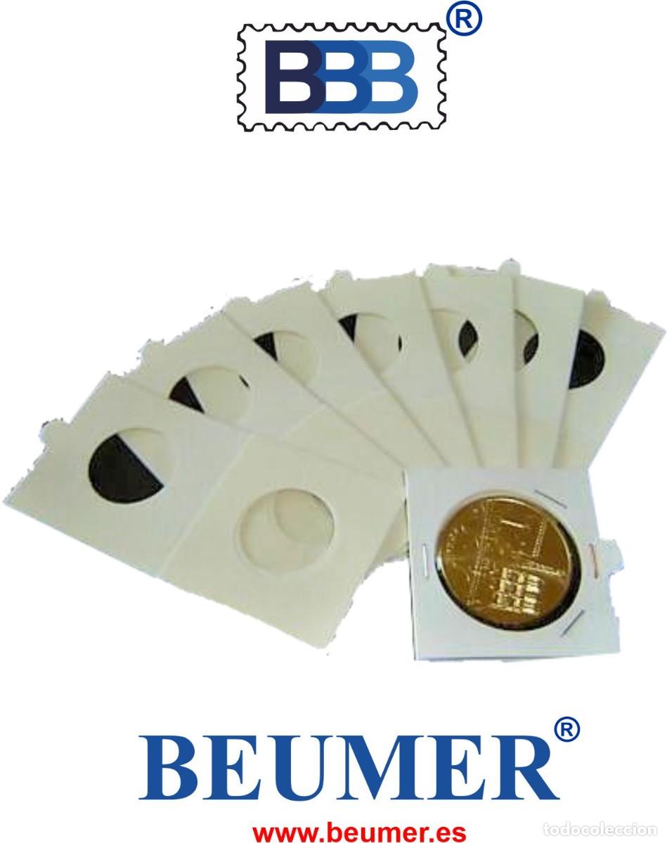 Material numism&aacute;tico: 1000 Cartones para monedas di&aacute;metro 27,5mm. Ideal para monedas de 2&euro;uros. Con solapa. Alta calidad.