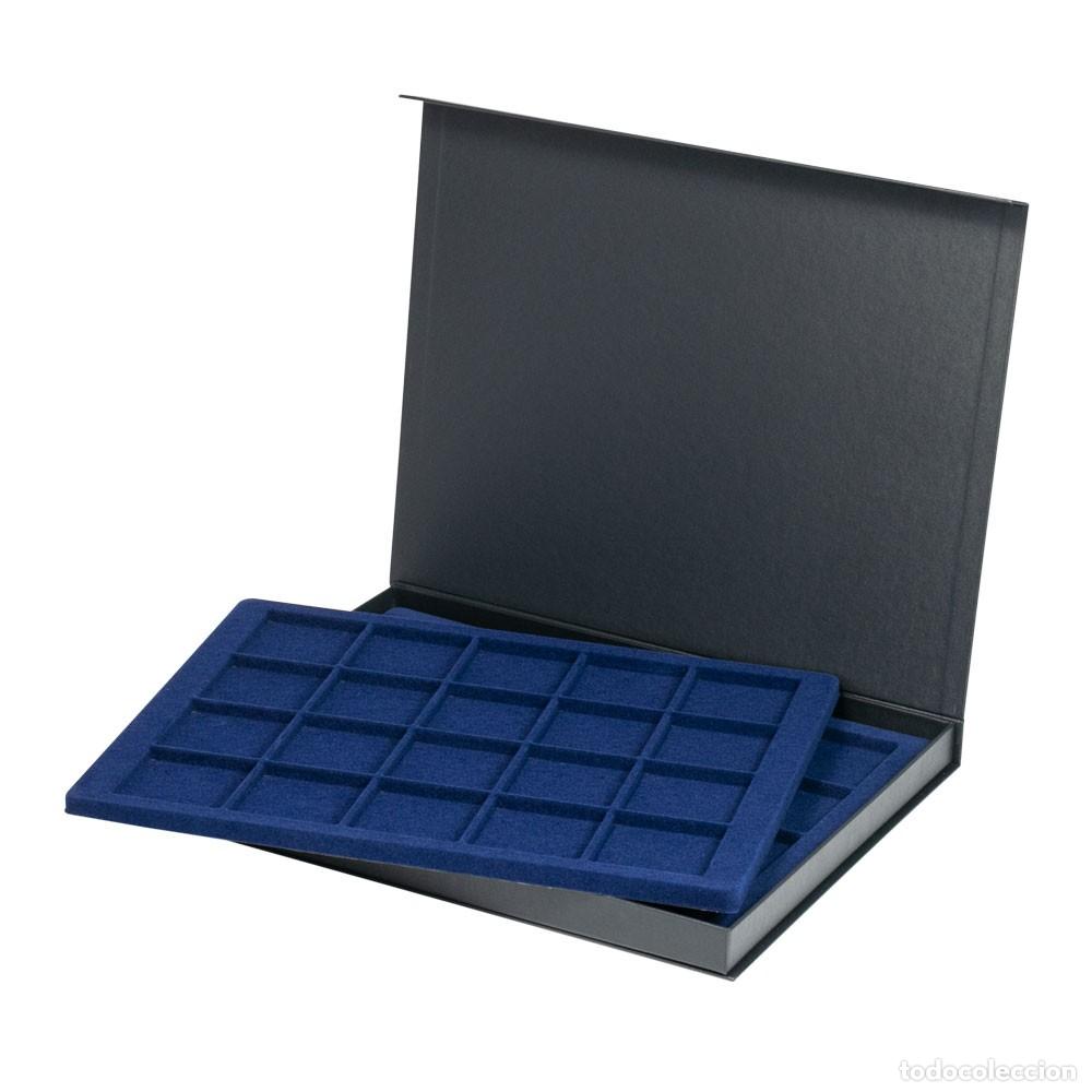 Material numism&aacute;tico: Estuche con 2 bandejas interiores para 40 monedas de hasta 50mm. Tama&ntilde;o 295x230x250mm