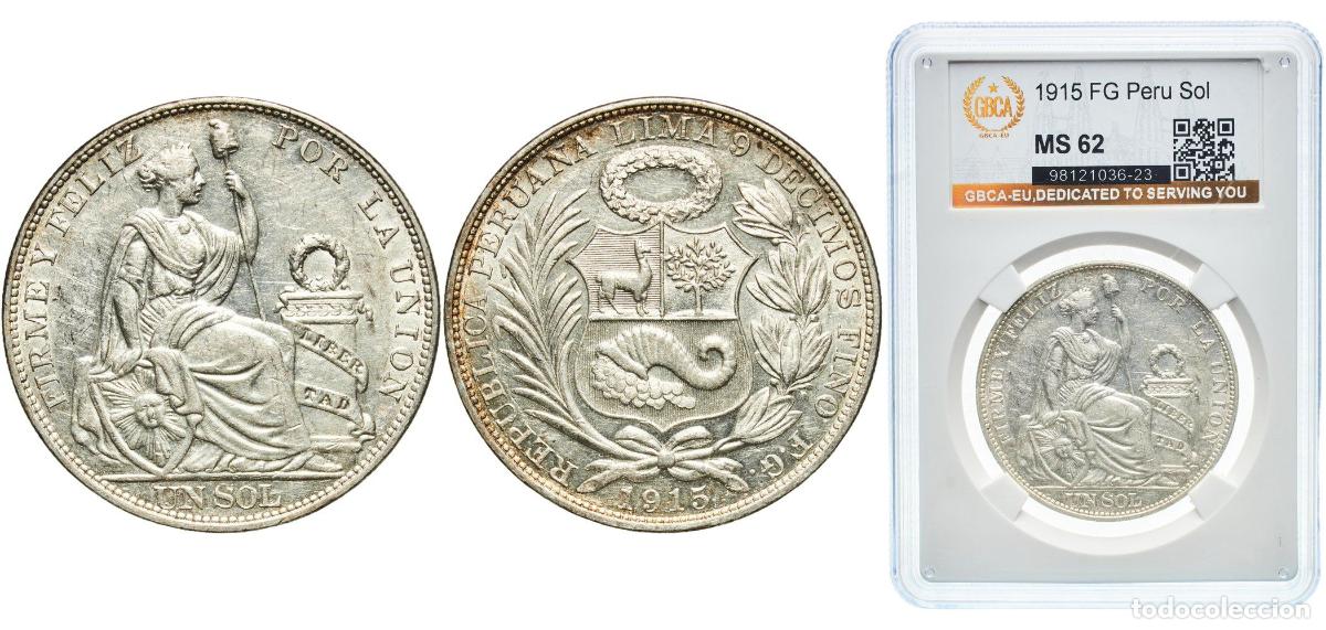 Material numism&aacute;tico: Peru Republic 1915 FG 1 Sol Silver (.900) (Copper .100) Lima Mint 25g GBCA MS KM 196.26