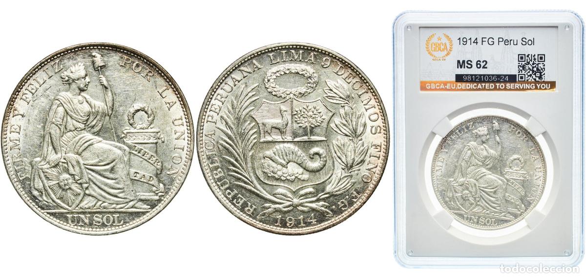 Material numism&aacute;tico: Peru Republic 1914 FG 1 Sol Silver (.900) (Copper .100) Lima Mint 25g GBCA MS KM 196.26