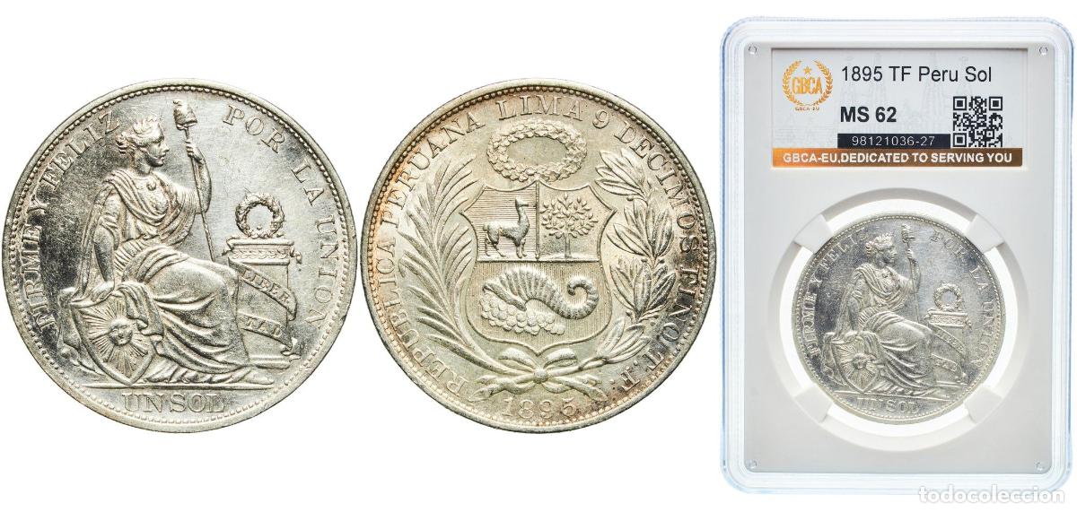 Material numism&aacute;tico: Peru Republic 1895 TF 1 Sol Silver (.900) (Copper .100) Lima Mint 25g GBCA MS KM 196.26