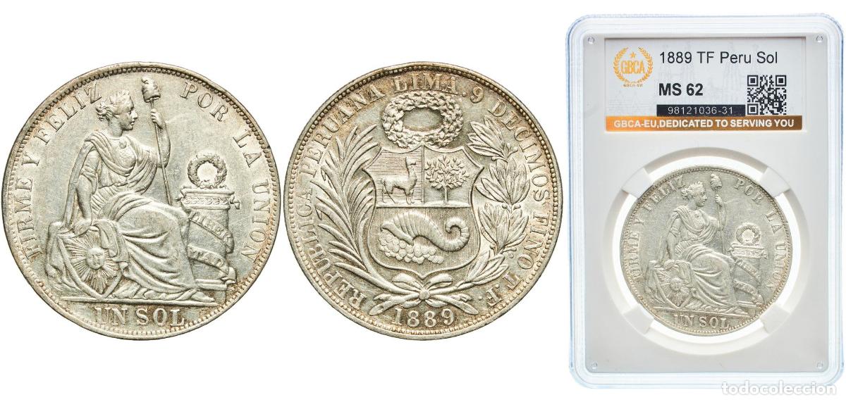Material numism&aacute;tico: Peru Republic 1889 TF 1 Sol Silver (.900) (Copper .100) Lima Mint (2842000) 25g GBCA MS KM 196.24