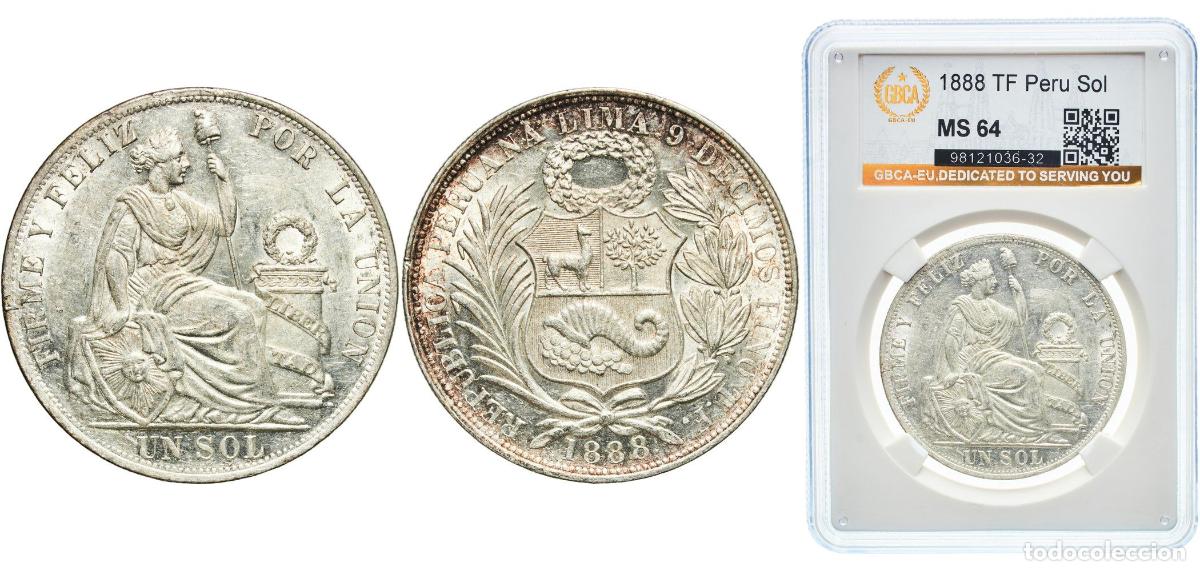 Material numism&aacute;tico: Peru Republic 1888 TF 1 Sol Silver (.900) (Copper .100) Lima Mint (3147000) 25g GBCA MS KM 196.24