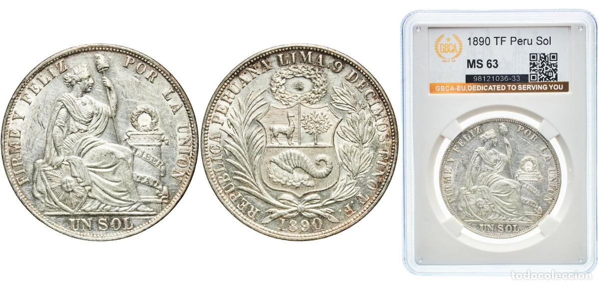 Material numism&aacute;tico: Peru Republic 1890 TF 1 Sol Silver (.900) (Copper .100) Lima Mint (2304000) 25g GBCA MS KM 196.24