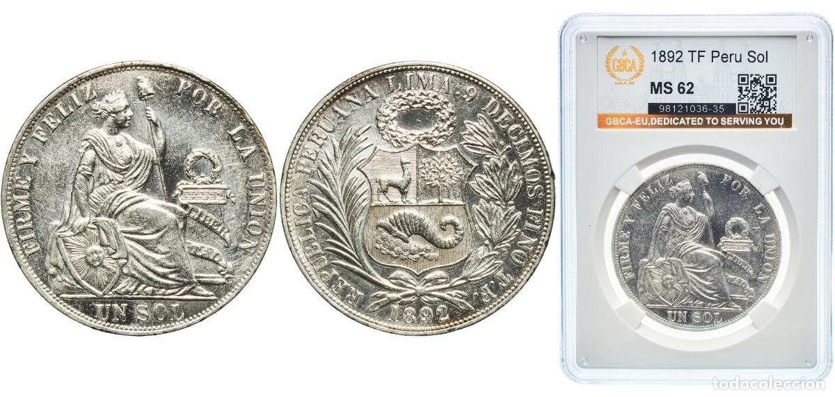 Material numism&aacute;tico: Peru Republic 1892 TF 1 Sol Silver (.900) (Copper .100) Lima Mint (2270000) 25g GBCA MS KM 196.24